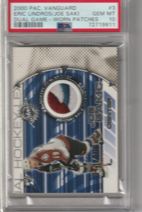 2000 PAC. Vanguard Eric Lindros/Joe Saki Dual Game-Worn Patches PSA 10