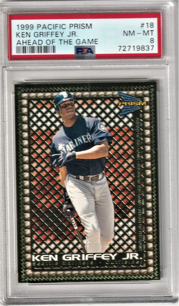 1999 Pacific Prism Ken Griffey Jr. Ahead of the Game PSA 8